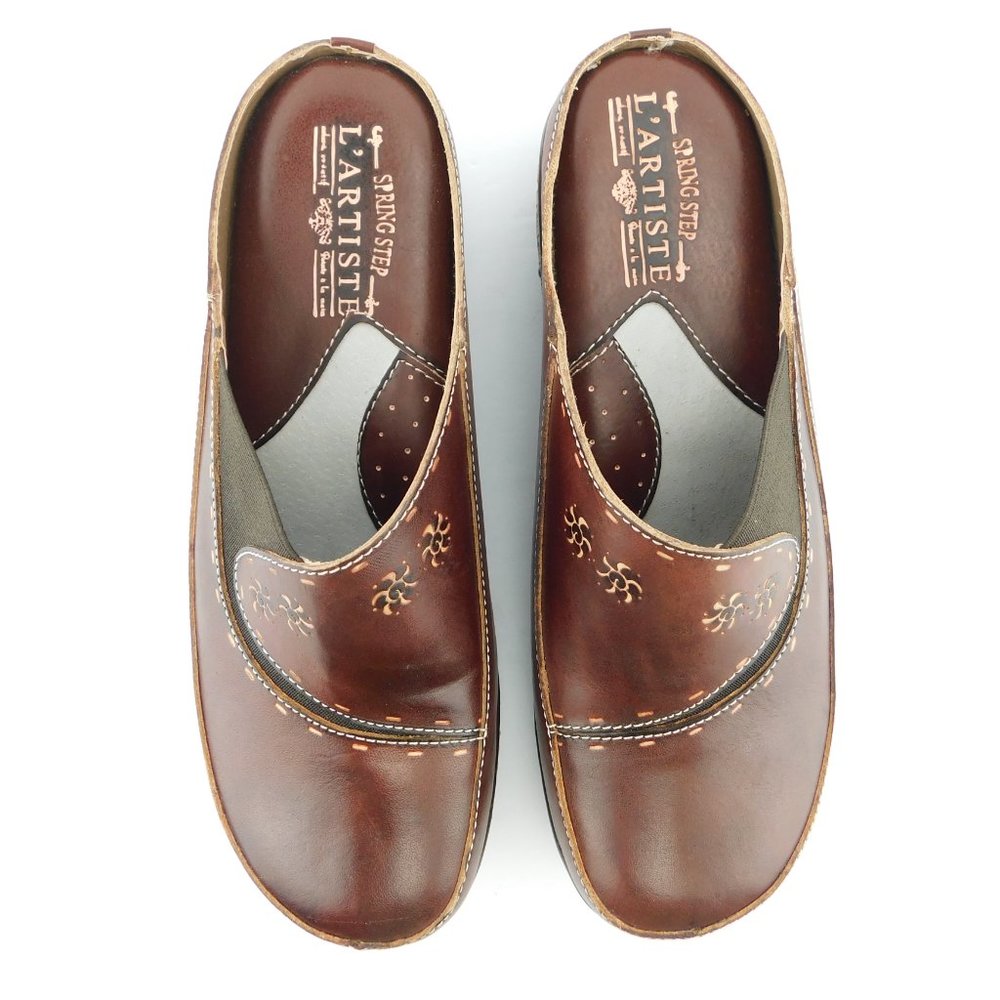 Unworn SPRING STEP L'Artiste Brown Leather Mules 40 - Picture 9 of 10